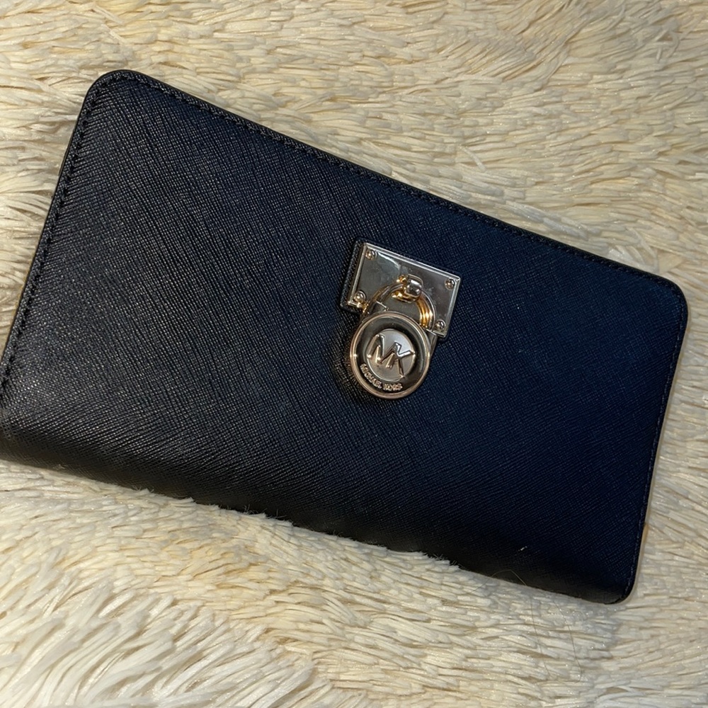 MK Large Wallet (Black) Gold Accents